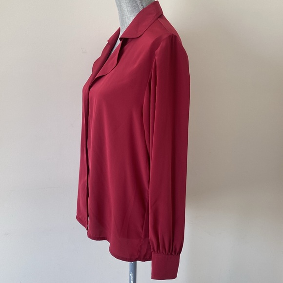 Vintage Jaeger Button Front Rounded Double Collar Puffed Sleeve Blouse Red M - Picture 5 of 11